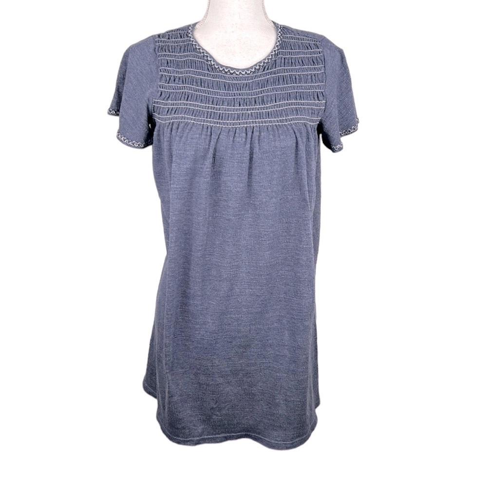 Max Studio Blue Smocked Short Sleeve‎ Midi Dress Size XS
